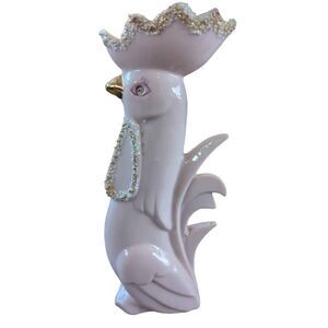 Vintage 1950's Hand Painted Rooster Decorative Vase Light Lavender Sparkle MCM